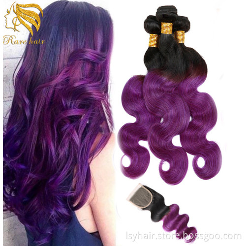 Rare 3 Bundles Brazilian Body Wave Purple Ombre Color Hair Bundles, Colored Weave Hair Styles